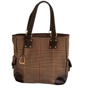 Vintage Chaps Houndstooth Preppy Light Dark Academia Tote Brown Cream Orange